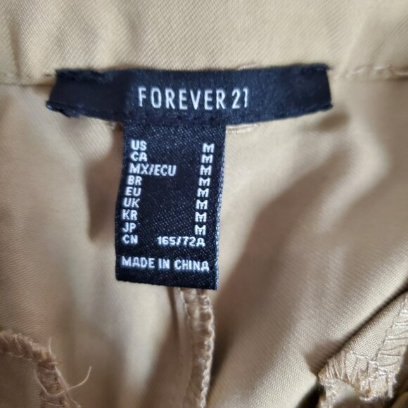 Women's Size M Wide Leg Cargo Pants Tan Forever 21 Detachable Belt High Rise - Picture 9 of 10